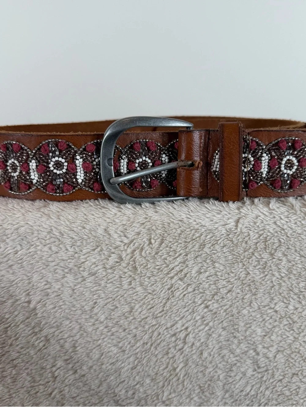 Brown Leather Beaded Belt - Women's Accessory Length 38”